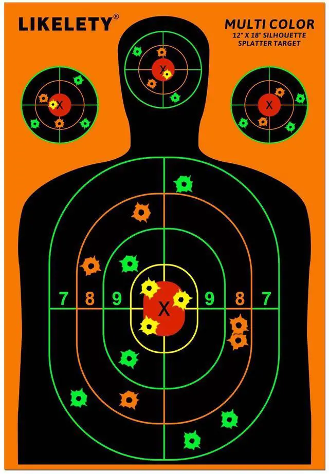 Main image of 12x18 Inch Splatter Shooting Targets, Multiple Colors Effect, 10/25/50 Pack | Thick Paper, Bright, Indoor and Outdoor Ranges, Silhouette, for BB Guns, Airguns, Rifles