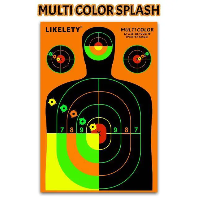 Alt view image 2 of 7 - 12x18 Inch Splatter Shooting Targets, Multiple Colors Effect, 10/25/50 Pack | Thick Paper, Bright, Indoor and Outdoor Ranges, Silhouette, for BB Guns, Airguns, Rifles