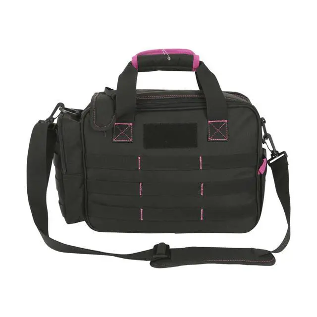 Alt view image 3 of 5 - Allen Company Dolores Women's Compact Shooting Range Bag - Gun Storage Pouches for Handguns, Shooting Glasses, Gloves, Ear Protection, and Other Accessories - Black/Pink - 13" x 4.5"
