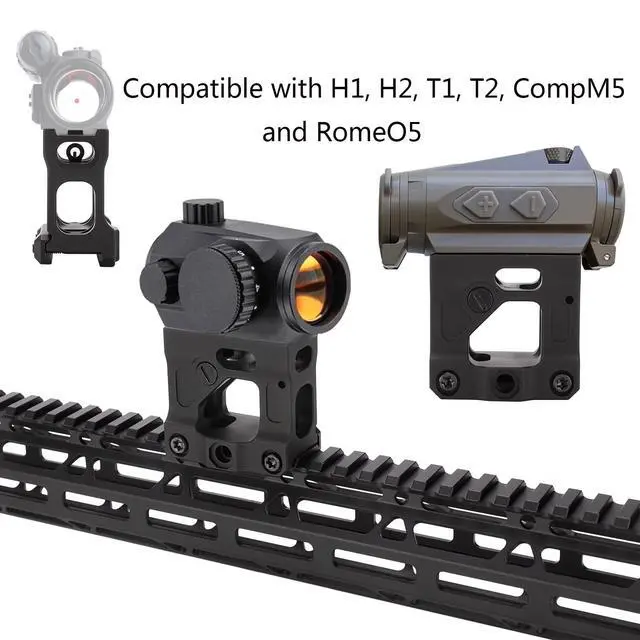 Alt view image 2 of 6 - Red Dot Riser Mount Picatinny Riser Mounts for T1 T2 H1 H2 Optic Sight Accepts All Footprint Optics
