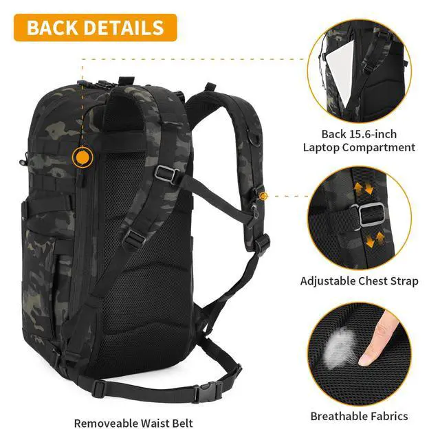 Alt view image 3 of 7 - Tactical Backpack for Men 35L Military Backpack MOLLE 1000D Army Daypack 3 Day Bug Out Bag for Work Camping Hiking Outdoor, Camo