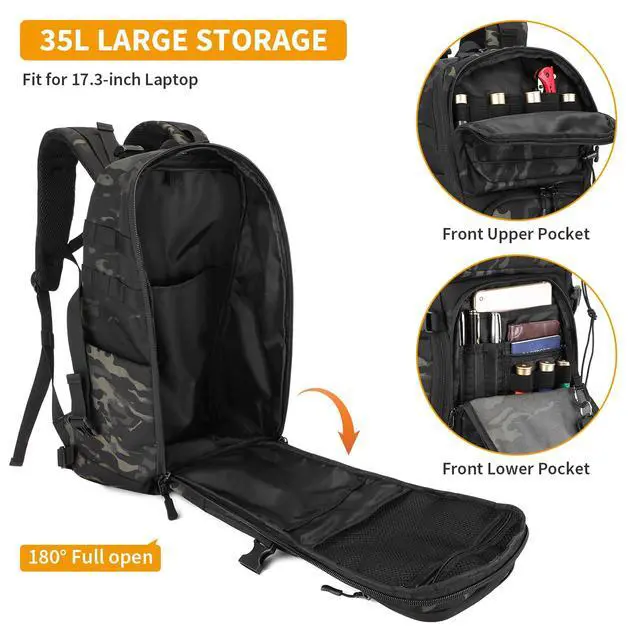 Alt view image 5 of 7 - Tactical Backpack for Men 35L Military Backpack MOLLE 1000D Army Daypack 3 Day Bug Out Bag for Work Camping Hiking Outdoor, Camo