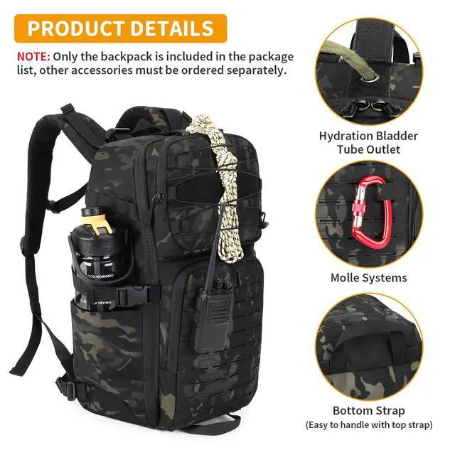 Alt view image 6 of 7 - Tactical Backpack for Men 35L Military Backpack MOLLE 1000D Army Daypack 3 Day Bug Out Bag for Work Camping Hiking Outdoor, Camo