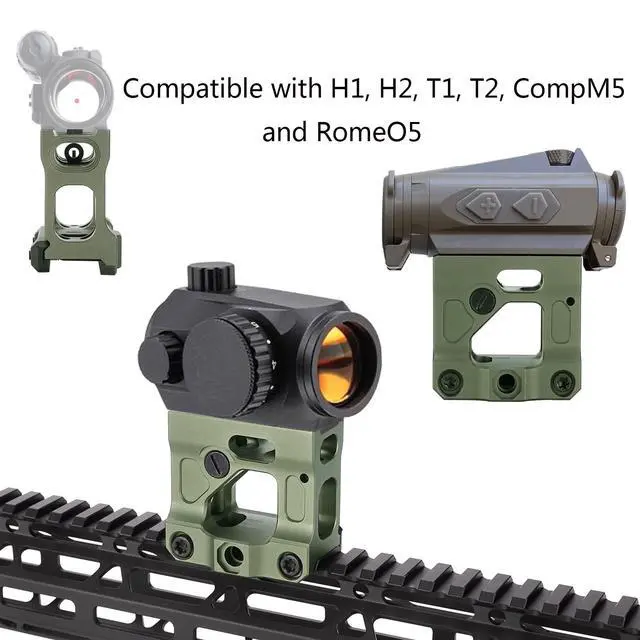 Alt view image 5 of 6 - Red Dot Riser Mount Picatinny Riser Mounts for T1 T2 H1 H2 Optic Sight Accepts All Footprint Optics