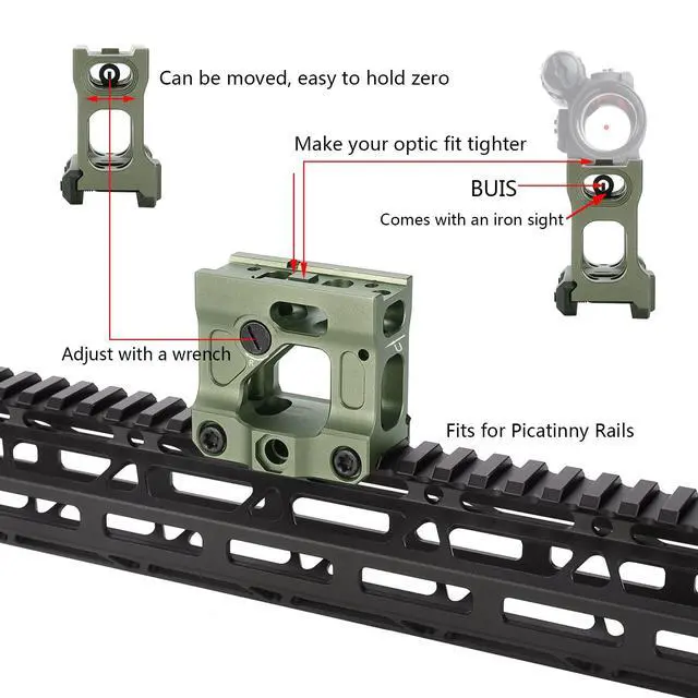 Alt view image 4 of 6 - Red Dot Riser Mount Picatinny Riser Mounts for T1 T2 H1 H2 Optic Sight Accepts All Footprint Optics