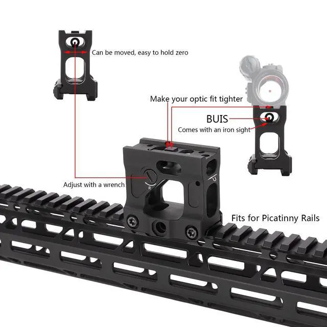 Alt view image 4 of 6 - Red Dot Riser Mount Picatinny Riser Mounts for T1 T2 H1 H2 Optic Sight Accepts All Footprint Optics