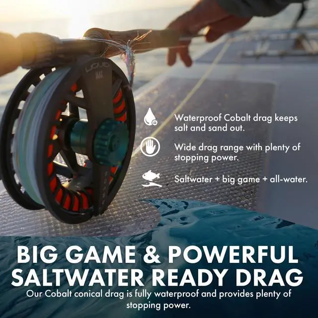 Alt view image 3 of 6 - Liquid Max Fly Fishing Reel | Saltwater | Super Large Arbor, Pressure cast Aluminum, Waterproof Big Game Drag