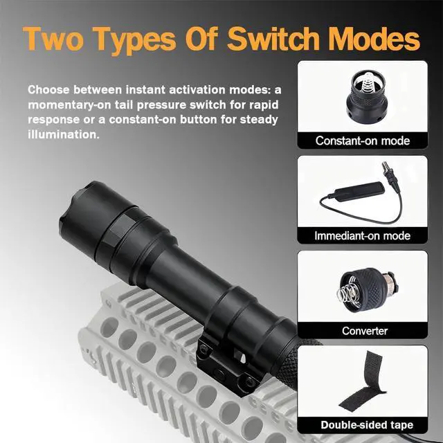Alt view image 5 of 7 - Rifle Light, Tactical Weapon Scout Flashlight for 20mm Picatinny Rail with Remote Pressure Switch Tail Switch and Mount(600)