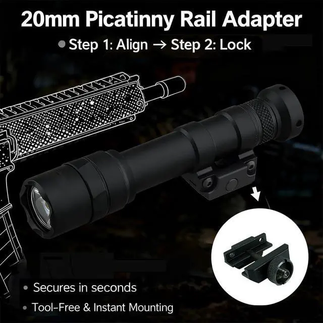 Alt view image 6 of 7 - Rifle Light, Tactical Weapon Scout Flashlight for 20mm Picatinny Rail with Remote Pressure Switch Tail Switch and Mount(600)
