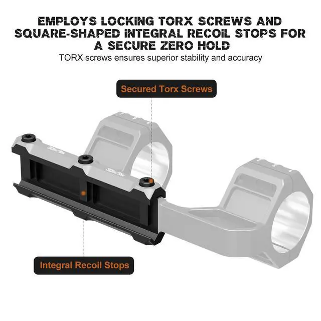 Alt view image 6 of 7 - Heavy Duty Cantilever Scope Mount, One-Piece 20 MOA Picatinny Offset Dual Ring 30mm 34mm Scope Mount