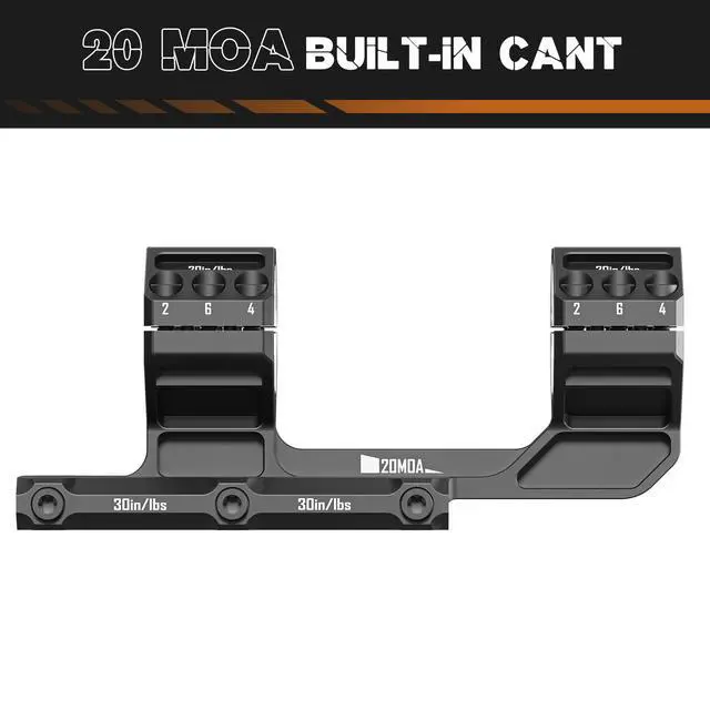 Alt view image 7 of 7 - Heavy Duty Cantilever Scope Mount, One-Piece 20 MOA Picatinny Offset Dual Ring 30mm 34mm Scope Mount