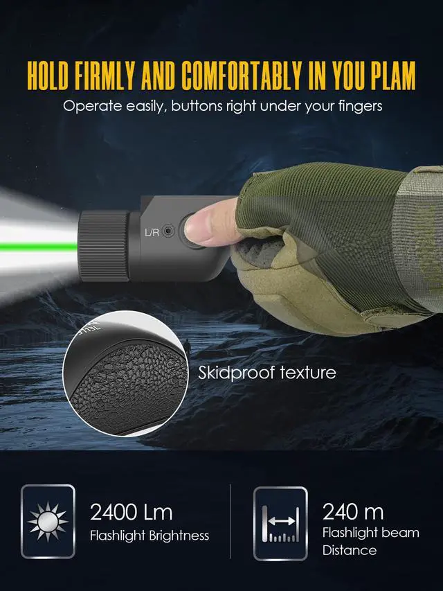 Alt view image 6 of 7 - 2400 Lumen Green Laser Light Combo for Picatinny and Mlok Rail | Rifle Light with Momentary/ Strobe Mode