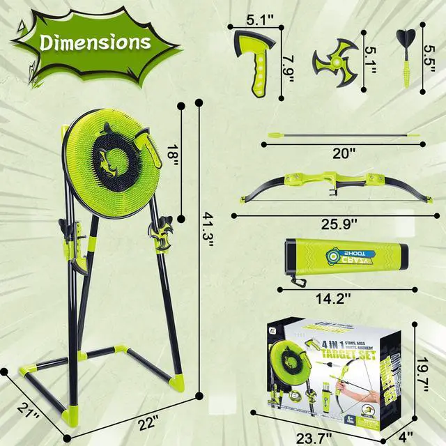 Alt view image 6 of 7 - Axe Throwing Game for Backyard - Outdoor Games for Kids Adults Family - Bristle Target, Bow & Arrow, Throwing Axes, Ninja Stars Darts Includes - Archery Games for Yard Lawn Carnival