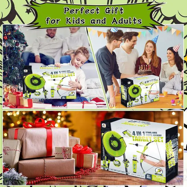 Alt view image 7 of 7 - Axe Throwing Game for Backyard - Outdoor Games for Kids Adults Family - Bristle Target, Bow & Arrow, Throwing Axes, Ninja Stars Darts Includes - Archery Games for Yard Lawn Carnival