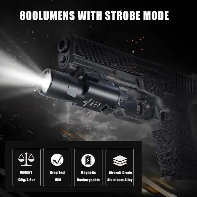 Alt view image 3 of 4 - Tactical Flashlight U-Style Weapon Light 1200 Lumens Pistol Flashlight Picatinny Flashlight Black