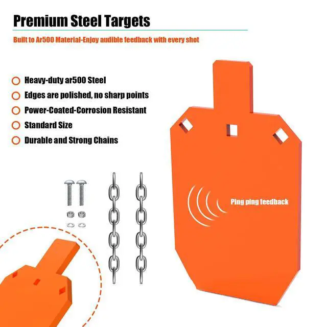 Alt view image 2 of 7 - 1/2" Thick 12x20 AR500 Steel Targets for Shooting, Metal Gong Shooting Target, with Metal Chains, Neon Orange Color
