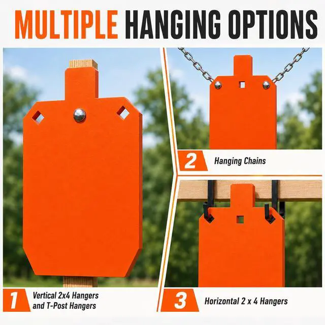 Alt view image 4 of 7 - 1/2" Thick 12x20 AR500 Steel Targets for Shooting, Metal Gong Shooting Target, with Metal Chains, Neon Orange Color