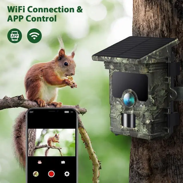 Alt view image 2 of 7 - Solar Trail Camera WiFi Bluetooth - 4K 85MP Game Camera with 2500mAh Built-in Battery, Rechargeable Trail Cam with Night Vision Motion Activated IP66, Wildlife Cameras Deer Cams for Outdoor Backyard