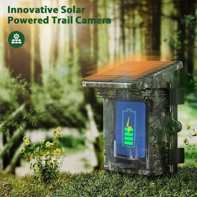 Alt view image 3 of 7 - Solar Trail Camera WiFi Bluetooth - 4K 85MP Game Camera with 2500mAh Built-in Battery, Rechargeable Trail Cam with Night Vision Motion Activated IP66, Wildlife Cameras Deer Cams for Outdoor Backyard