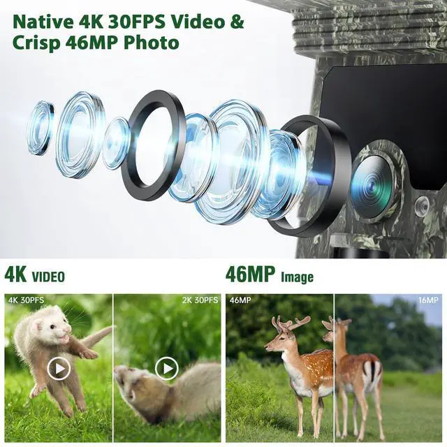 Alt view image 6 of 7 - Solar Trail Camera WiFi Bluetooth - 4K 85MP Game Camera with 2500mAh Built-in Battery, Rechargeable Trail Cam with Night Vision Motion Activated IP66, Wildlife Cameras Deer Cams for Outdoor Backyard