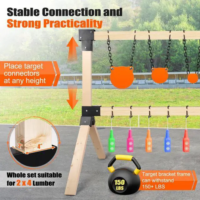 Alt view image 6 of 7 - Steel Target Stand Brackets, Modular Shooting Target Hanger, Shooting Target Holders, Heavy Duty Y & T Brackets with 12 Hanger Hooks for DIY Shooting Outdoor Range(Only Brackets)