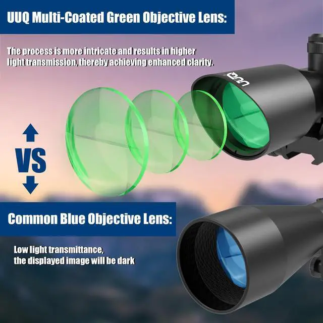 Alt view image 2 of 7 - 2.5-10x40 Rifle Scope with Red/Green Illuminated Mil-dot with Red/Green Laser Combo-Green Lens Color,Tactical Scope for Gun Air Hunting,Free 20/11mm Mounts