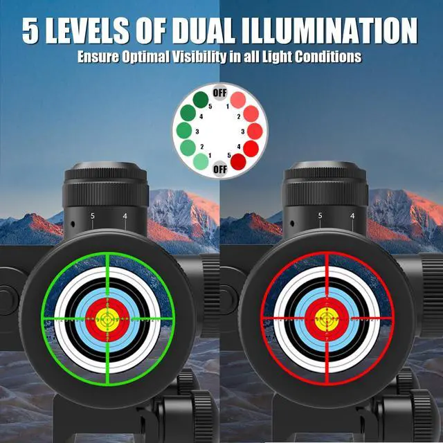 Alt view image 3 of 7 - 2.5-10x40 Rifle Scope with Red/Green Illuminated Mil-dot with Red/Green Laser Combo-Green Lens Color,Tactical Scope for Gun Air Hunting,Free 20/11mm Mounts