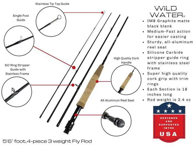 Alt view image 2 of 7 - Standard Fly Fishing Combo Starter Kit, 5 Foot 6 Inch Graphite Rod, 3-Weight, 4-Piece Fly Rod Kit, Includes Die Cast Aluminum Reel, Fly Box, Flies and Hard Tube Case with Pouch