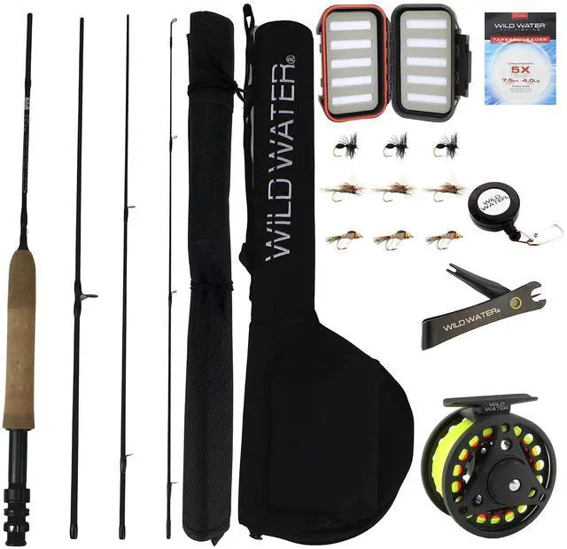 Main image of Standard Fly Fishing Combo Starter Kit, 5 Foot 6 Inch Graphite Rod, 3-Weight, 4-Piece Fly Rod Kit, Includes Die Cast Aluminum Reel, Fly Box, Flies and Hard Tube Case with Pouch