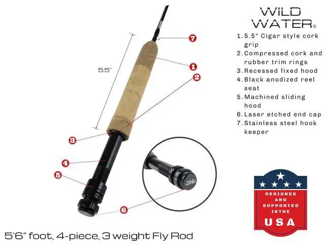 Alt view image 3 of 7 - Standard Fly Fishing Combo Starter Kit, 5 Foot 6 Inch Graphite Rod, 3-Weight, 4-Piece Fly Rod Kit, Includes Die Cast Aluminum Reel, Fly Box, Flies and Hard Tube Case with Pouch