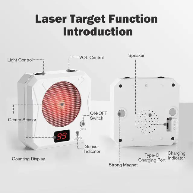 Alt view image 7 of 7 - Portable Dry Fire Training System 9mm Laser Training Cartridge and Target Kit Rechargeable Electronic Counting Target with 5 Difficulty Grade for Home Shooting Practice and Training