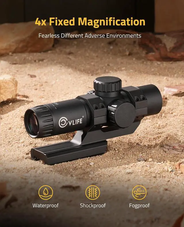 Alt view image 6 of 7 - Compact Rifle Scope with Illuminated Reticle, Zero Reset, Fixed Magnification Hunting Riflescope with 30mm Offset Scope Mount