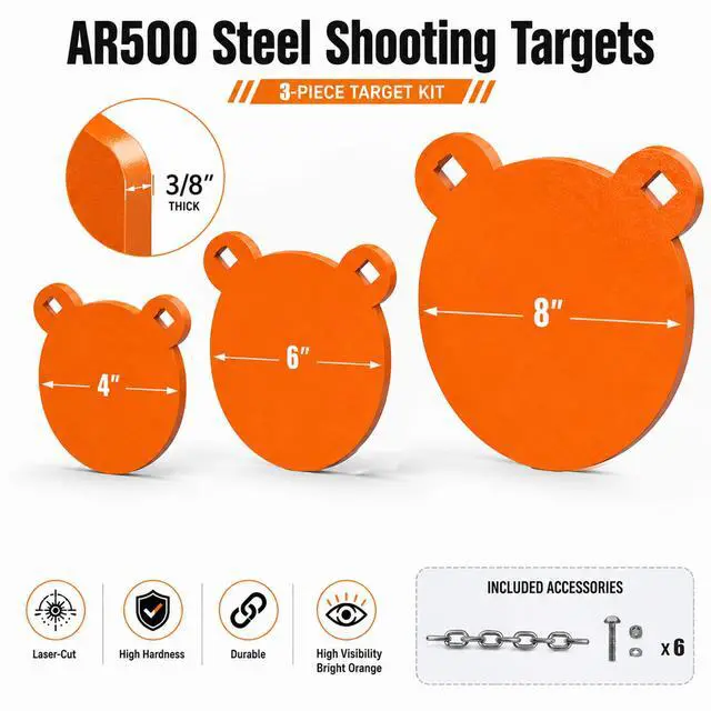 Alt view image 2 of 7 - AR500 Steel Targets Combo, Add on Metal Chains, Laser Cut - No Burr - Neon Color