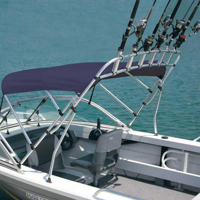Alt view image 5 of 5 - Clamp-On Fishing Rod Rack | Marine Grade Aluminum Rod Holder Storage Rack for Boats | Adjustable Rail Mount Rod Organizer