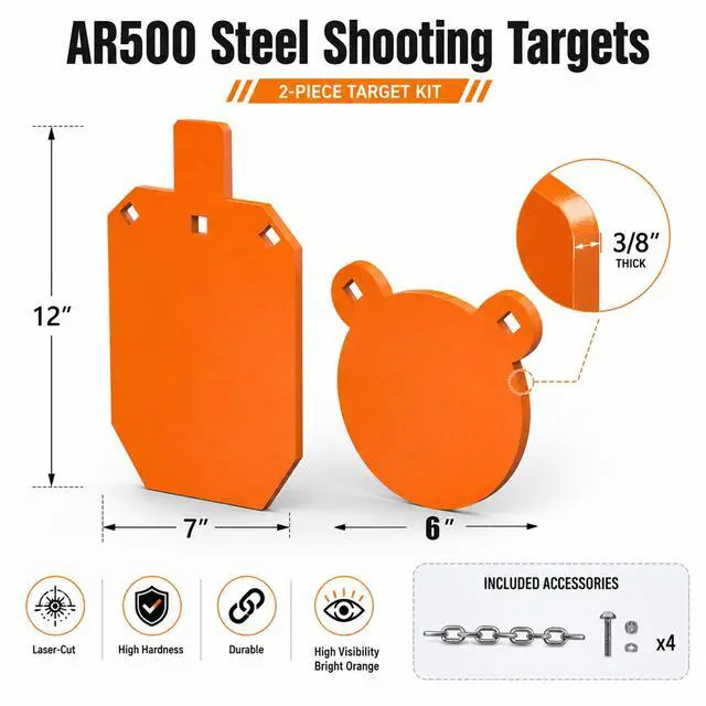 Alt view image 2 of 7 - AR500 Steel Targets Combo, Add on Metal Chains, Laser Cut - No Burr - Neon Color