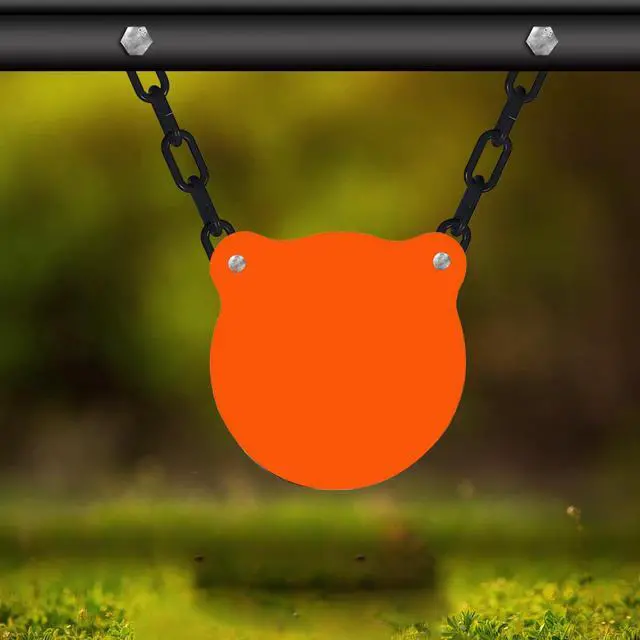 Alt view image 6 of 7 - AR500 Steel Targets Combo with Metal Chains, 3/8 Thick Metal Gong Silhouette Targets for Outdoor Range and Shooting Practice, Neon Orange Color