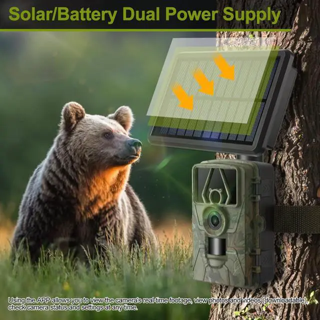 Alt view image 7 of 7 - 8K Solar Trail Camera, 60MP Bluetooth WiFi Game Camera, APP Control Trail Cam,120° Detection Angle/Night Vision/0.1S Trigger Motion Activated/IP66 Waterproof, Deer for Wildlife Farm