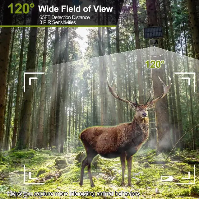 Alt view image 5 of 7 - 8K Solar Trail Camera, 60MP Bluetooth WiFi Game Camera, APP Control Trail Cam,120° Detection Angle/Night Vision/0.1S Trigger Motion Activated/IP66 Waterproof, Deer for Wildlife Farm