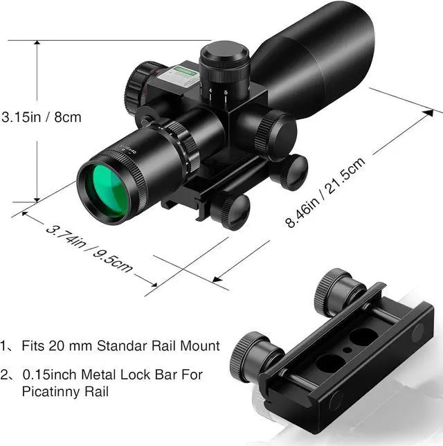 Alt view image 5 of 7 - 2.5-10x40 Red Green Illuminated Mil-dot Scope with Red/Green Laser Combo - Green Lens Color & Mounts