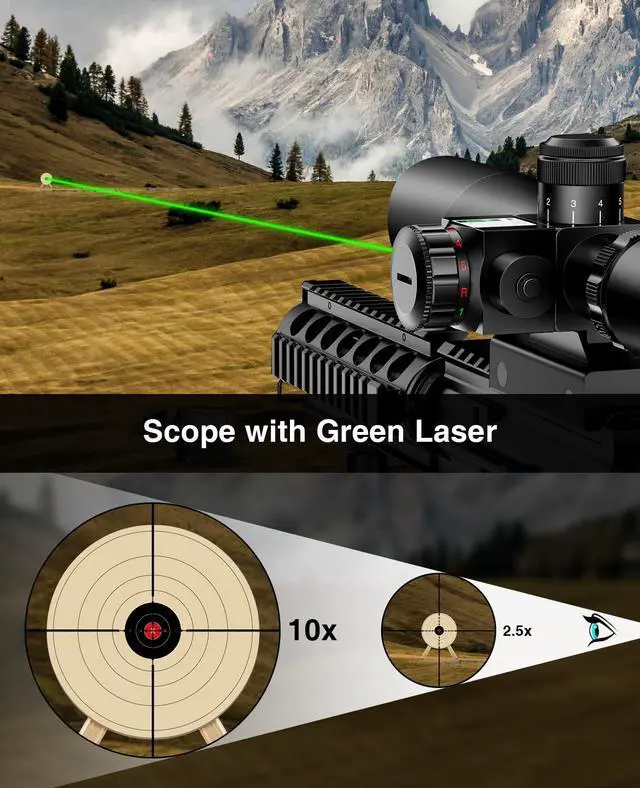 Alt view image 2 of 7 - 2.5-10x40 Red Green Illuminated Mil-dot Scope with Red/Green Laser Combo - Green Lens Color & Mounts