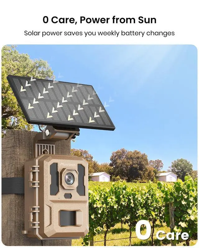 Alt view image 2 of 7 - 4K UHD Solar Trail Camera, 0.1s Motion-Activated Wildlife Record | 64MP/4K Clear Night Vision for Outdoor & Game, No Monthly Fee, App Control, Local Storage, IP66 Weatherproof Deer Camera