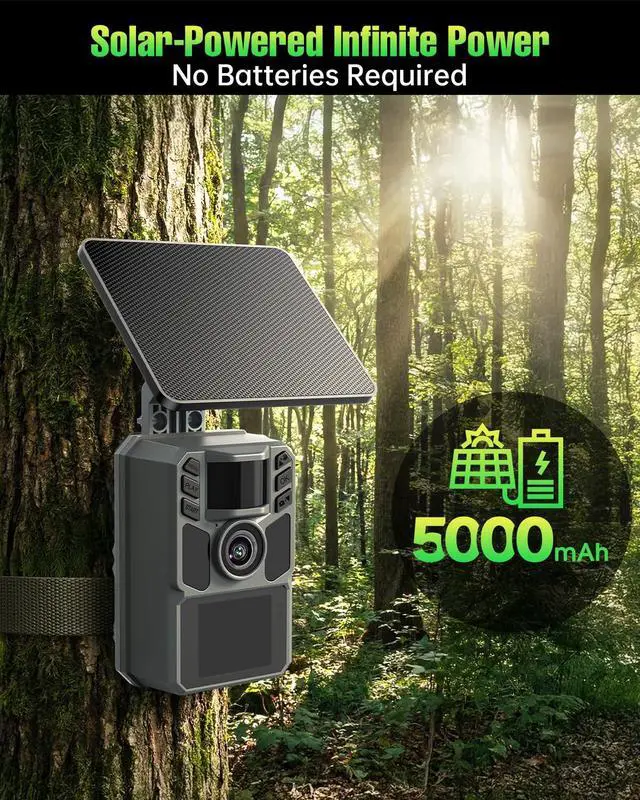 Alt view image 2 of 7 - Trail Camera 4K 64MP with 5000mAh Rechargeable Battery 64GB Micro Memory Card IP67 Waterproof, Night Vision, Motion Activated, Solar Powered Wildlife Hunting Camera Outdoor