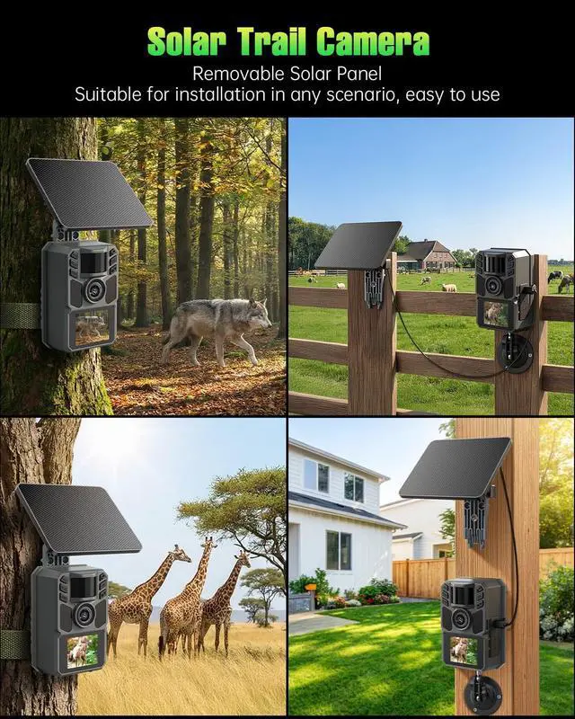 Alt view image 6 of 7 - Trail Camera 4K 64MP with 5000mAh Rechargeable Battery 64GB Micro Memory Card IP67 Waterproof, Night Vision, Motion Activated, Solar Powered Wildlife Hunting Camera Outdoor