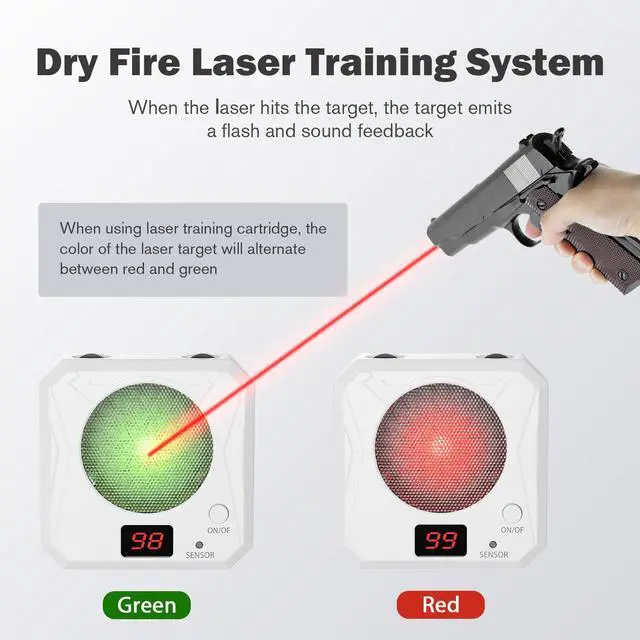 Alt view image 2 of 7 - Portable Dry Fire Training System 9mm Laser Training Cartridge and Target Kit Rechargeable Electronic Counting Target with 5 Difficulty Grade for Home Shooting Practice and Training