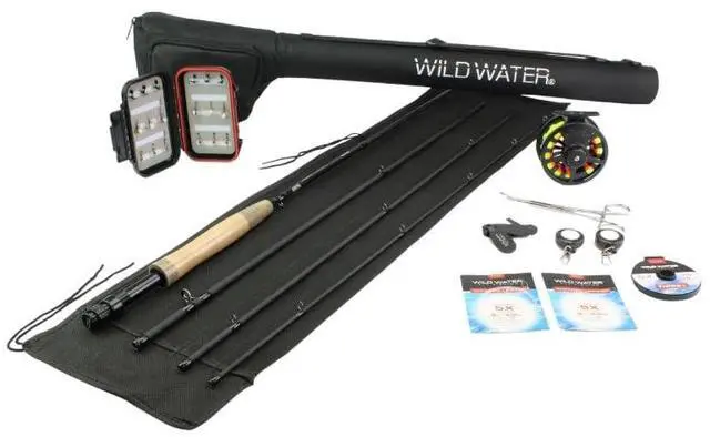 Main image of Deluxe Fly Fishing Combo Starter Kit, 5 or 6 Weight 9 Foot Fly Rod, 4-Piece Graphite Rod with Cork Handle, Accessories, Die Cast Aluminum Reel, Carrying Case, Fly Box Case & Fishing Flies