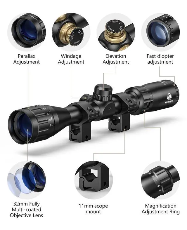 Alt view image 3 of 7 - 3-9x32 AO Rifle Scope Optics R4 Reticle Crosshair Scope with Mounts