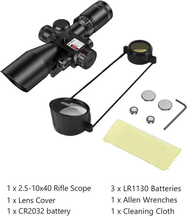Alt view image 3 of 6 - 2.5-10x40 Red Green Illuminated Mil-dot Scope with Red/Green Laser Combo - Green Lens Color & Mounts