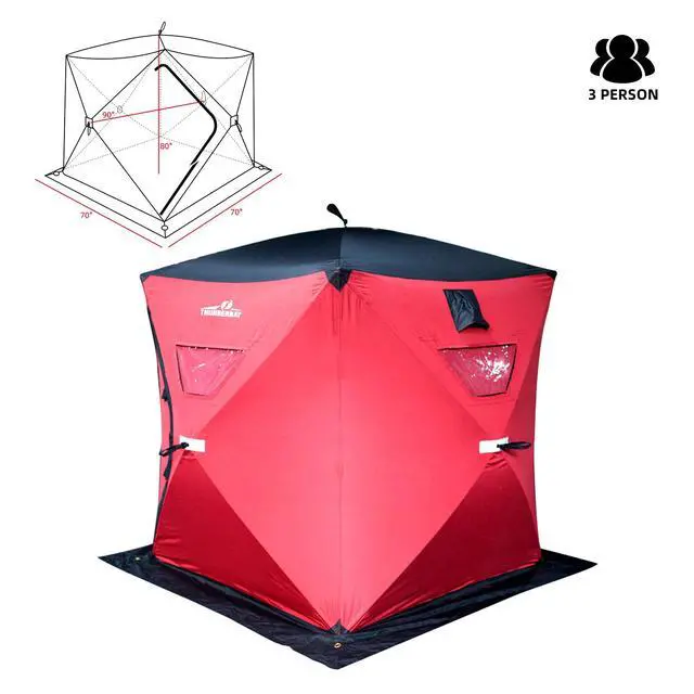 Alt view image 2 of 7 - Ice Cube 2-4 Man Portable Ice Shelter, 24/34 Square Feet of Fishable Area, Portable 2-3 Person Ice Shanty