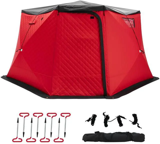 Main image of Insulated Pop-Up Ice Fishing Tent, 70/122/177 Sq.Ft Fishable Area, 410 Person Ice Shanty with 3-Layer Oxford Fabric, Waterproof Cover, Chimney Vent, Anchors & Ropes, Portable Carry Bag