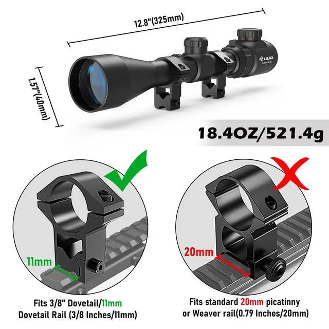 Alt view image 7 of 7 - 3-9×40 Rifle Scope with Red/Green Illumination and Rangefinder Reticle-Includes Batteries,Fits 11mm Free Mounts,Waterproof and Fog-Proof